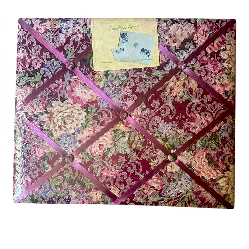NWT Vintage Burgundy Damask Jacquard Fabric Floral Memo Board Wall Art Accessory